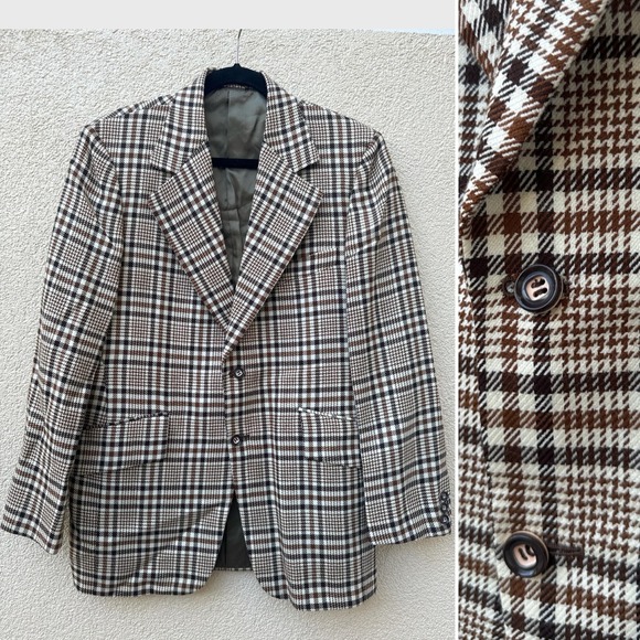Unmarked Men's Blazer in Blown and Beige tartan glen Plaid - Picture 1 of 8